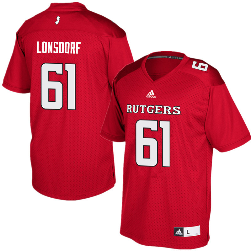 Men #61 Mike Lonsdorf Rutgers Scarlet Knights College Football Jerseys Sale-Red